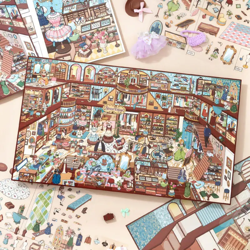 Card Lover 10 Pcs [Candy House Series] Box Set Extra Large Landscape Stickers Clothing Store Jewelry Shoes Handbags Scrapbooking