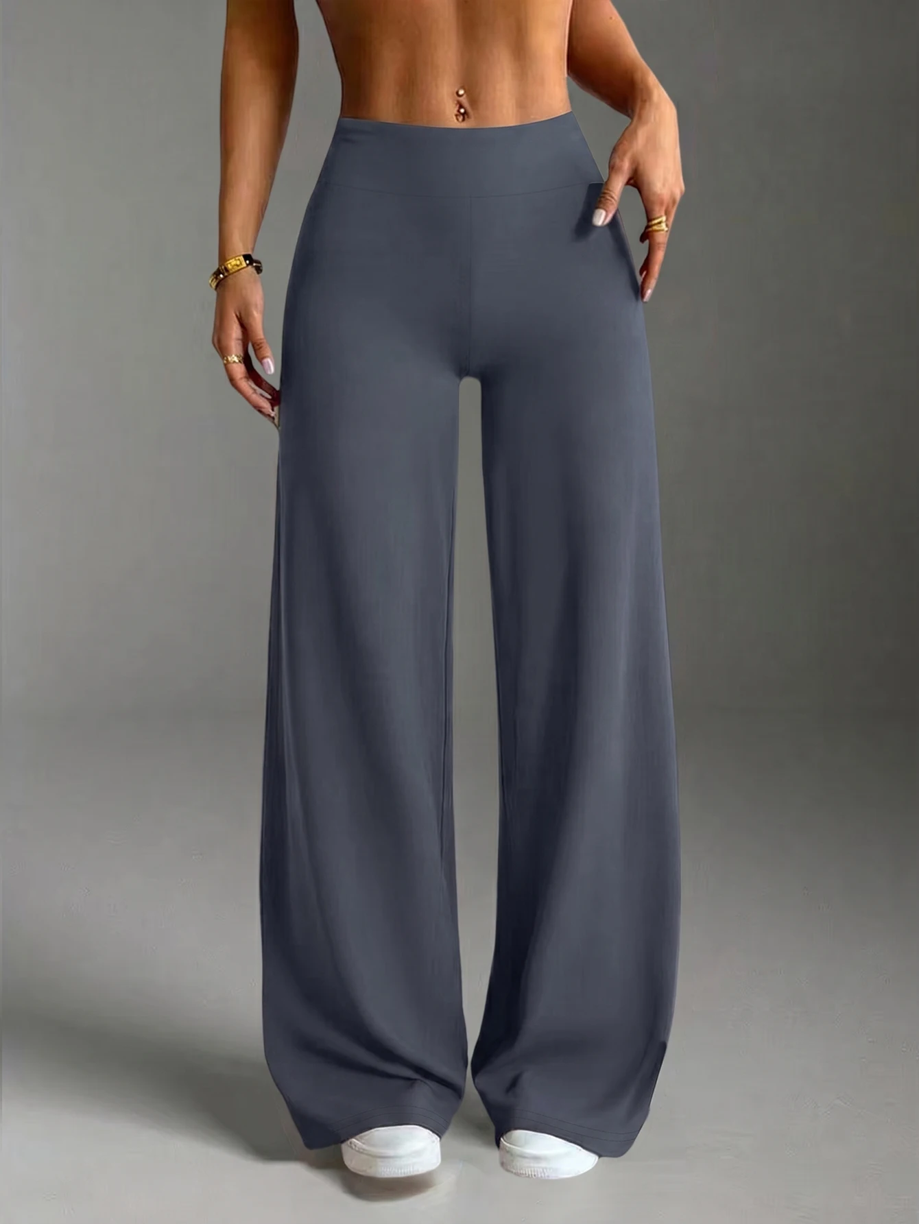 Damen High-Waist Straight Wide Leg Hose – Figurformende Hüftstraffende Sport-Yoga-Leggings aus weichem Stoff in voller Länge