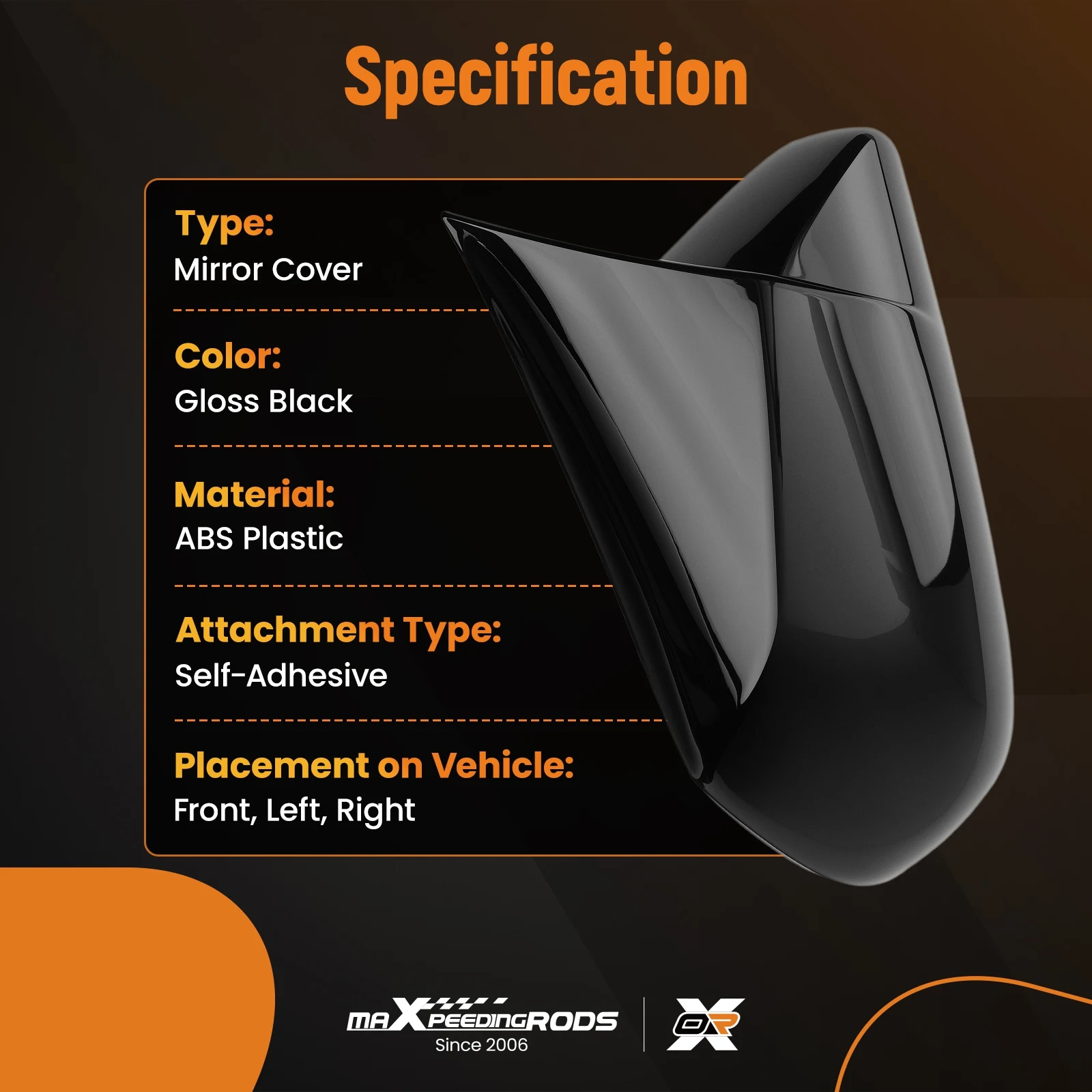 

Mirror Covers Caps for Toyota Camry Avalon 2018-23 Black ABS Left Right Side