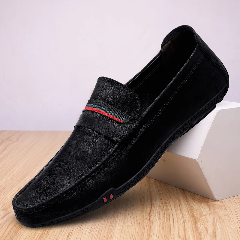 Mocassins en cuir véritable pour hommes, chaussures de marque de luxe, grande taille 45, mocassins plats, conduite décontractée, robe formelle