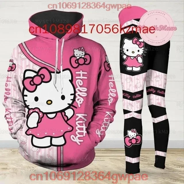 Free Custom Name Hello Kitty 3D Women's Hoodie and Leggings Suit Cute Hello Kitty Yoga Pants Sweatpants Fashion Sports Suit Set