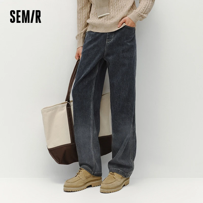 Semir Men Denim Jeans Cotton Stretch Loose Fit Straight Leg Drawstring Vintage Style 2026 New Winter Daily Wear