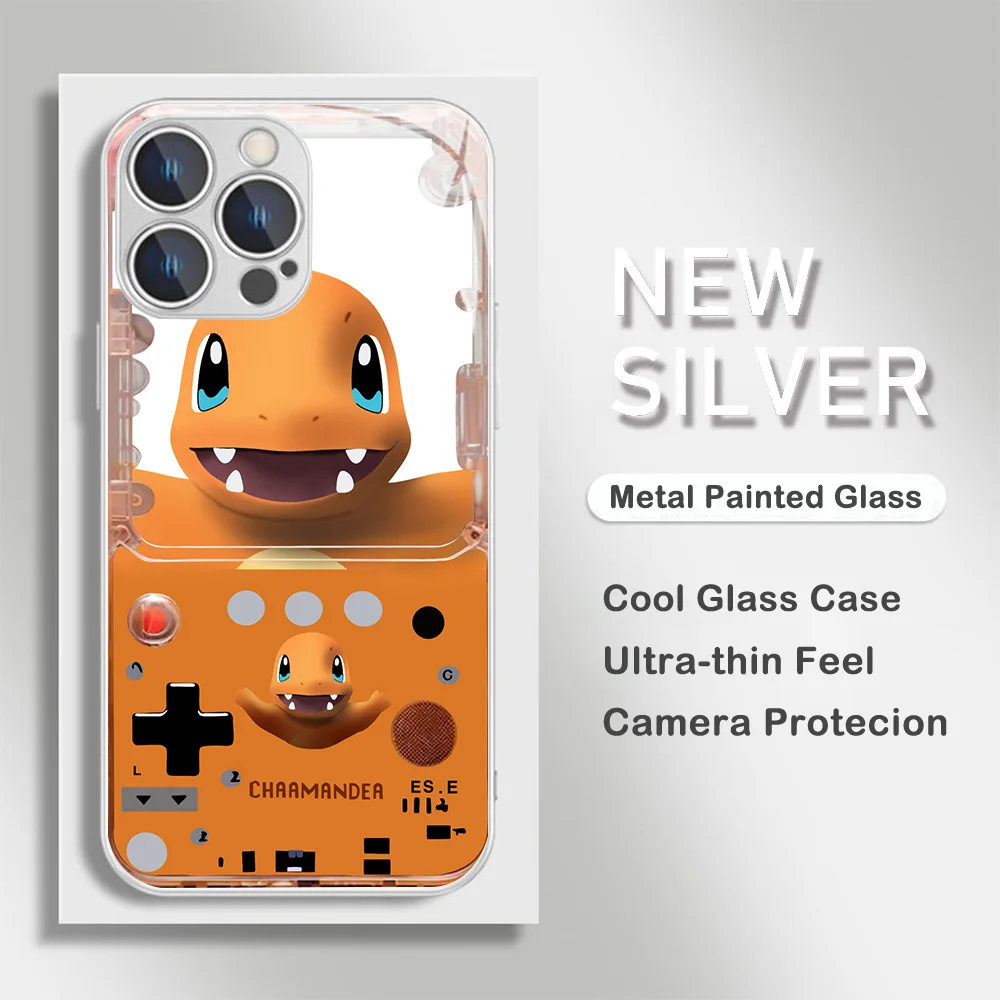 P-Pokémon Game Console Metallic-Color Phone Case for IPhone X XR XS 16 15 14 13 12 Mini 11 Pro Max 8 SE 20 Plus Glass Hard Cover