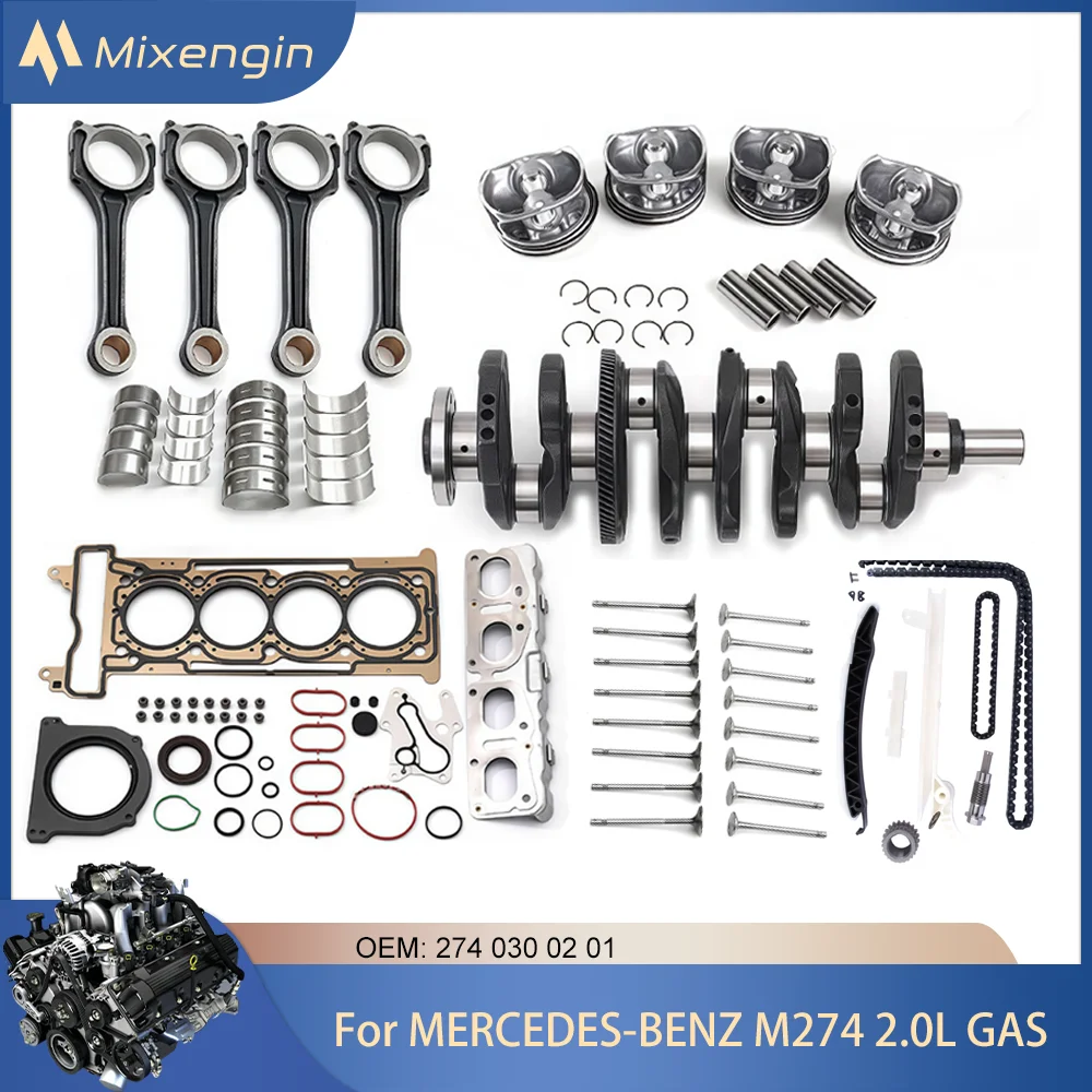 M274 Engine Rebuild Overhaul Kit Fit M274.920 2.0 L4 GAS For Mercedes-Benz C200 C250 C300 CLS260 E200 E250 E300 GLC200 etc 2.0L