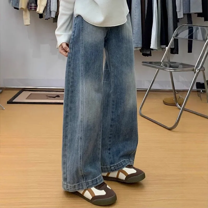 

Women's American Retro Wide Leg Curved Knife Jeans Fashion All Match New Plus Size High Waist Flattering Straight 2025 Trousers
