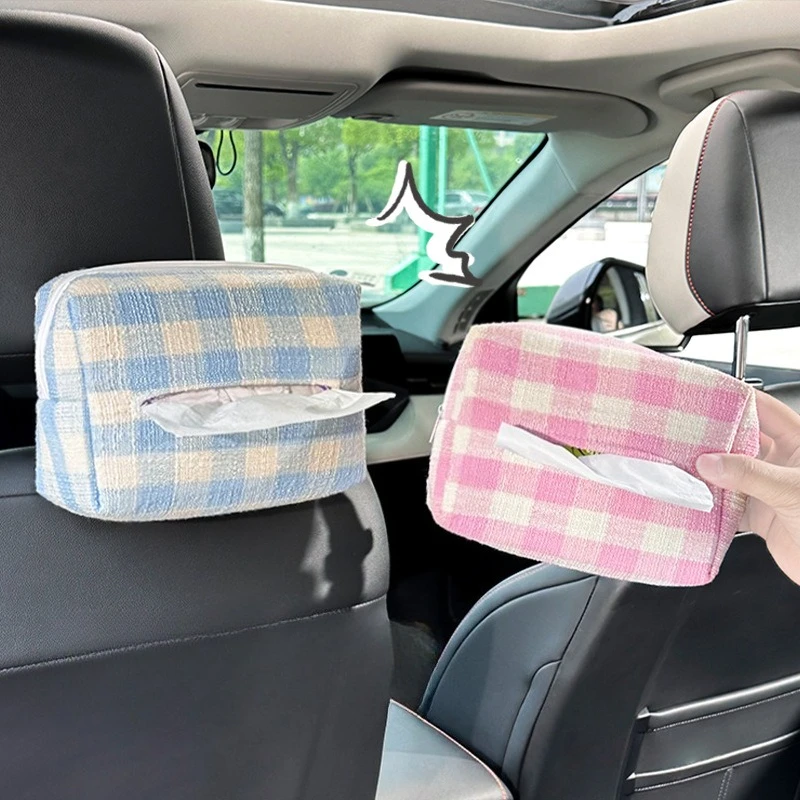 

Новая автомобильная коробка для салфеток, простая клетчатая автомобильная бумажная коробка для подвешивания автомобиля, высококачественная подвесная сумка, креативная милая бумажная коробка