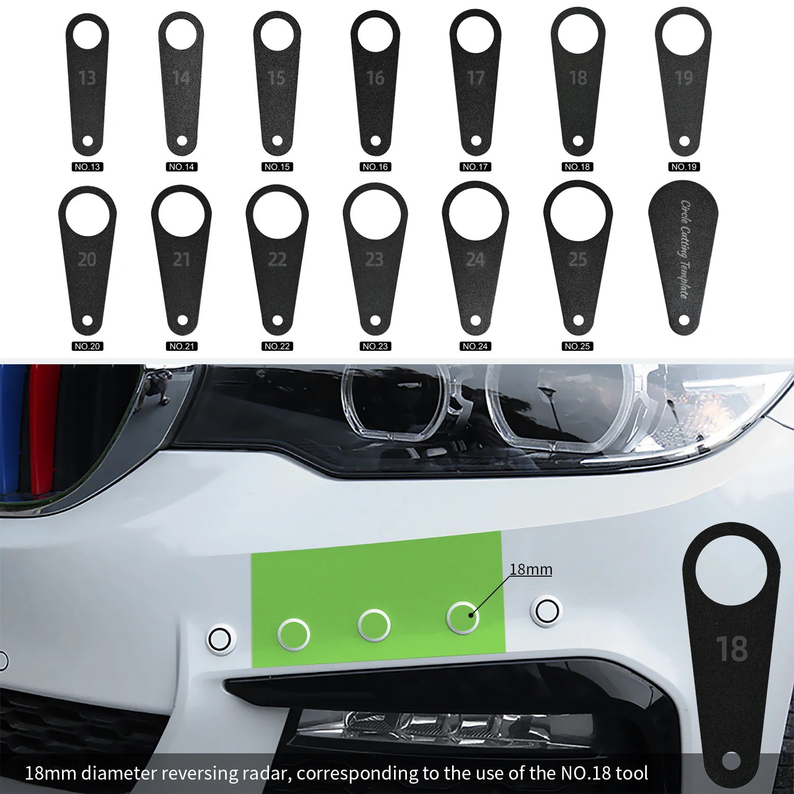 EHDIS Car Radar Round Cutting Template 13~25mm Reversing Detector Parking Sensor Wrap Film Tint PPF Precision Cut Out Aid Tool