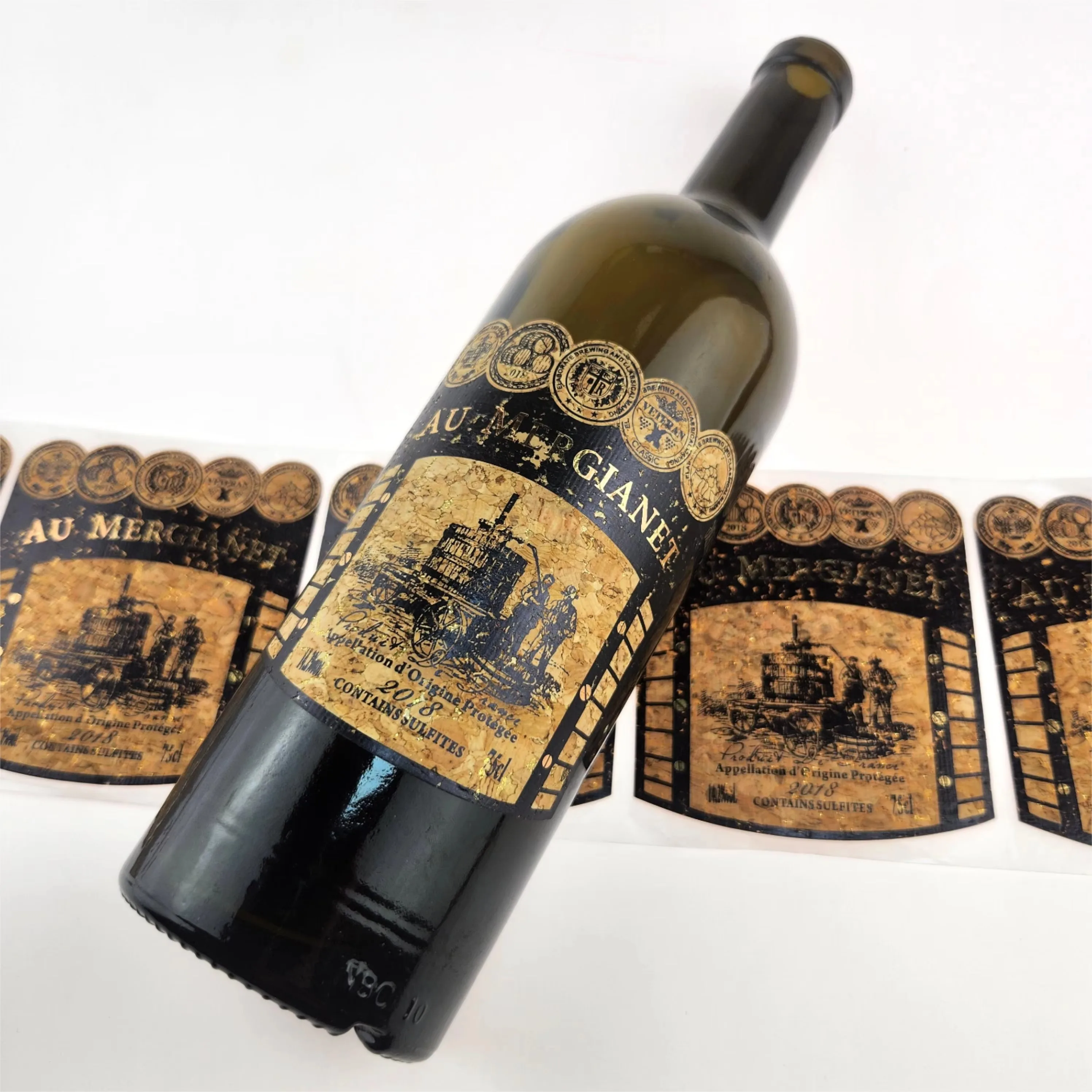 Etiqueta de vino de alta calidad | Adhesivo autoadhesivo personalizado | Impresión de diseño de roble | Etiquetas de botellas de buena venta
