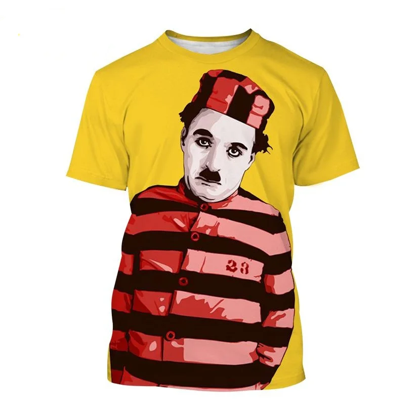 Summer Men Funny Charlie Chaplin Printed T-shirt O-Neck Tops Tees Male Fashion Short Sleeve Clothing Colorful Casual Streetwear