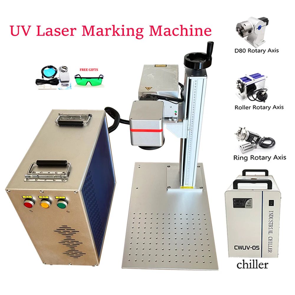 EZCAD2 3W 5W 10W UV Laser Glass Marking Machine for Metal and Plastic Crystals Wood Engraving  Chiller Rotary Axis Lightburn