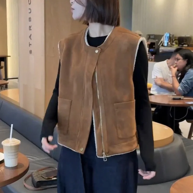 

Vests Waistcoats Thick Womens Tops For Woman Autumn Lambswool Relaxed Draped Cut Vintage Varsity Grunge Youth College Classroom