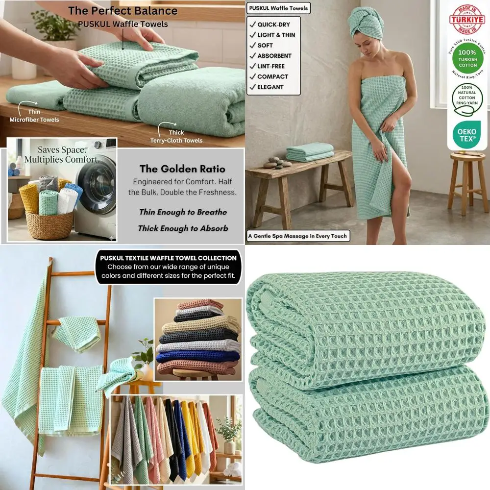 

Набор из 2-х больших банных полотенец из 100% хлопка, 32x63 дюйма, быстросохнущие, премиум-качество, цвет ледяной зелени