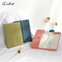 Pearl Necklace Box Paper Flannelette Double Open Jewelry Display Jewelry Box Necklace Ring Set Box Gifts
