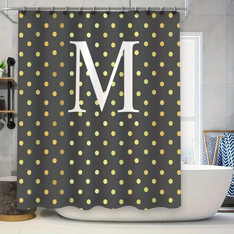 

Golden Dots Bath Shower Curtain with Initial Monogram Black Polka Dot Bathroom Decor for Home Decoration White M (180x240cm)
