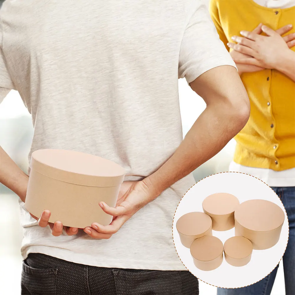 

6pcs Round Gift Boxes Kraft Paper Diy Empty Packaging Set For Wedding Birthday Party Favors Candy Jewelry Storage Container