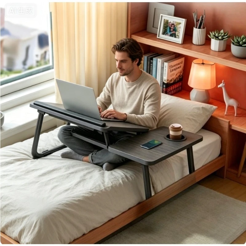 Table de lit pliable pour ordinateur portable, 55 × 32 × 25 cm, noir, support multifonctionnel pour ordinateur portable, plateau de lit, bureau portable pour lit, canapé, bureau, étude, lecture, écriture