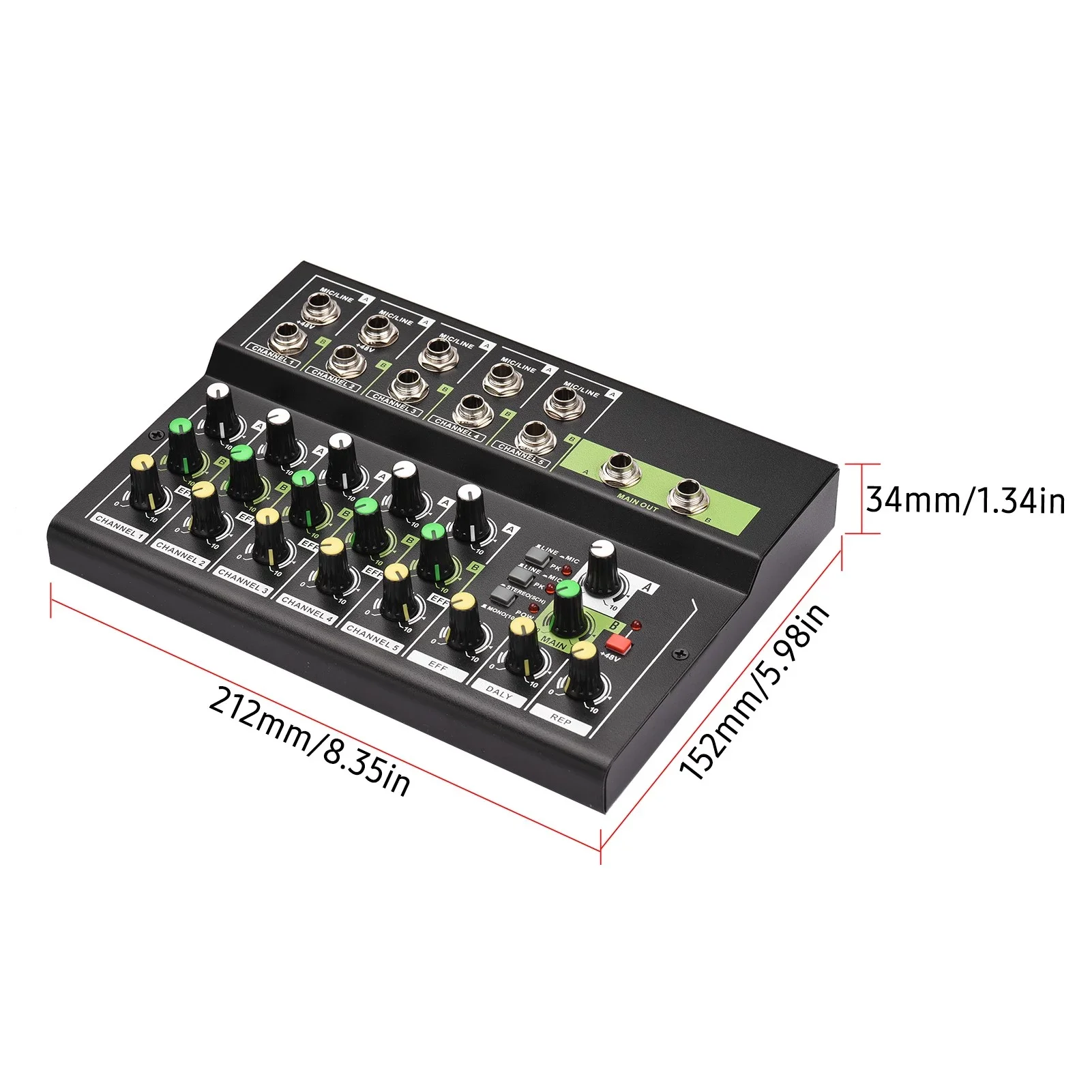 10-Channel Mixing Console Digital Audio Mixer Stereo Mic/Line Mixer Reverb & 48V Phantom Power for Recording DJ Live Karaoke