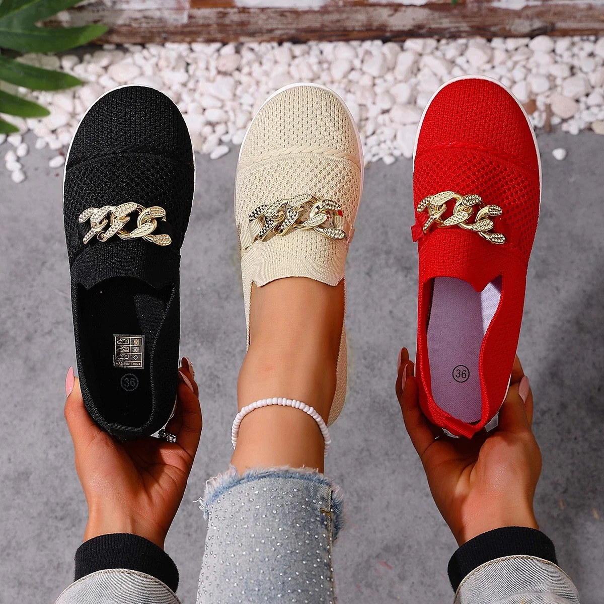 Women Sneakers Breathable Knit Designer Shoes for Woman Soft Sole Flats Sneakers Lightweight Anti-Slip Casual Sneakers Women