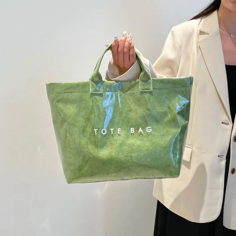 

New Women Solid Color Tote Bag Fashion Trendy Girl Underarm Pouch Large Capacity PVC Retro Shoulder Bag Casual Portable Handbags