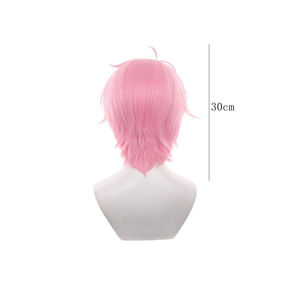 Short Pink Synthetic Cosplay Wig for Anime Characters, Layered Fluffy Style with Natural Curl Ends