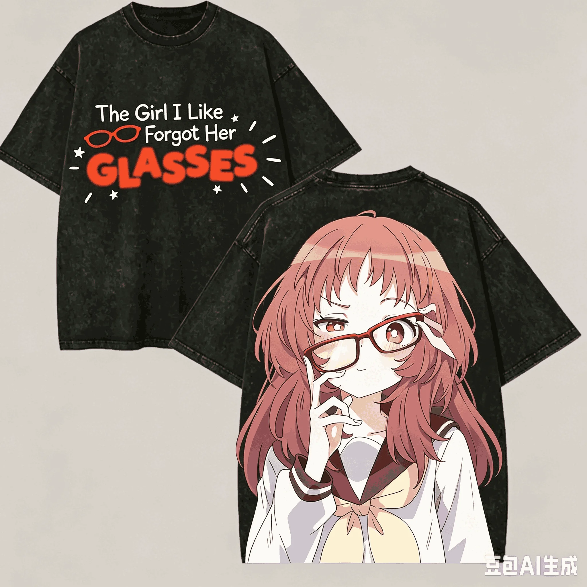 The Girl I Like Forgot Her Glasses Washed T-shirt Anime Lover Harajuku New Model Oversized Vintage Loose Streetwear Unisex gift