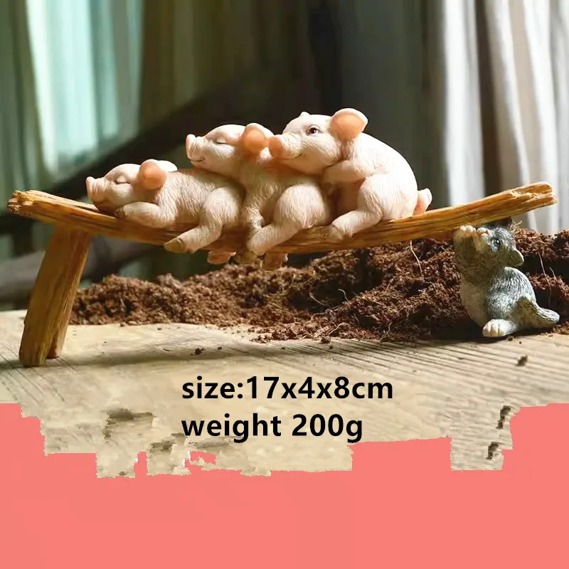 

starbluegarden Amusing Seesaw Pigs Statue Figurine Ornament Home Fairy Garden Decor for Bookshelf Flowerpot Collection