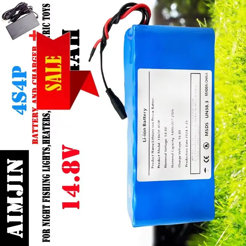 🎈14.8V 14Ah 18650 Lithium Battery Pack 4S4P 16.8V LED Night Fishing Light Heater Miner's Light Amplifier Battery BMS + Charger?