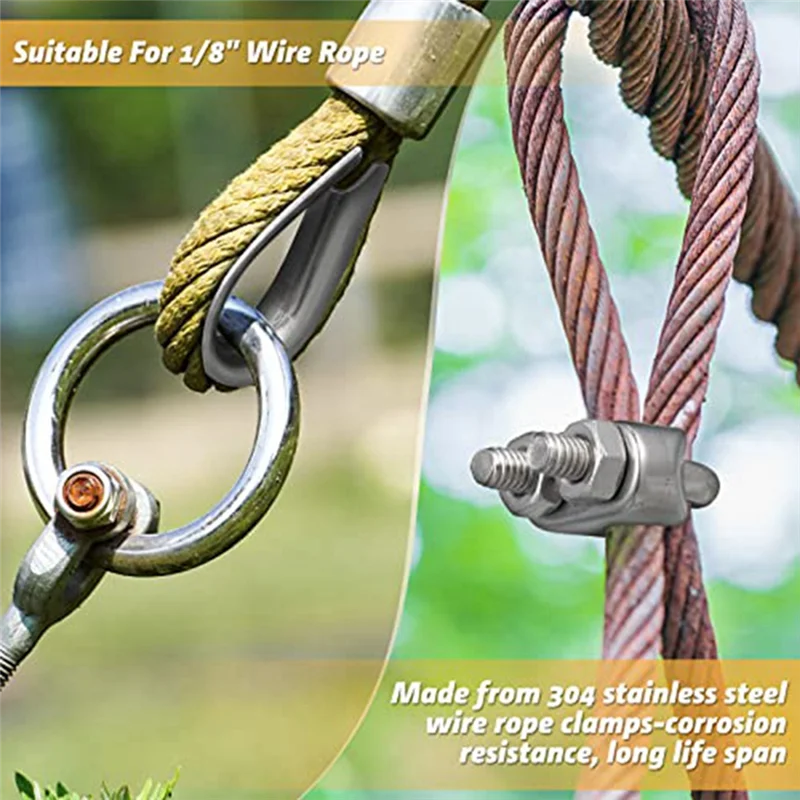 ABEZ 40 PCS 1/8Inch Wire Rope Kit M3 Metal Wire Rope Cable Clamp And M3 Stainless Steel Thimbles Simple To Install Wide Applicat