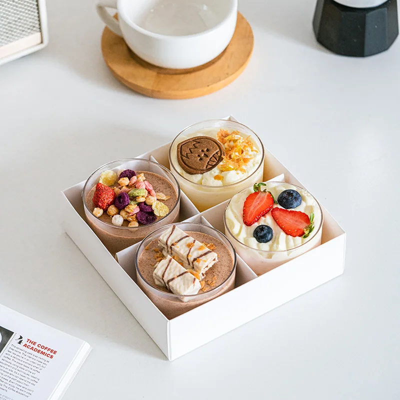 Transparent Handheld Dessert Packaging Box 2-Inch Mousse Cake Small Western Pastries Packaging Box Wood Shavings Cup