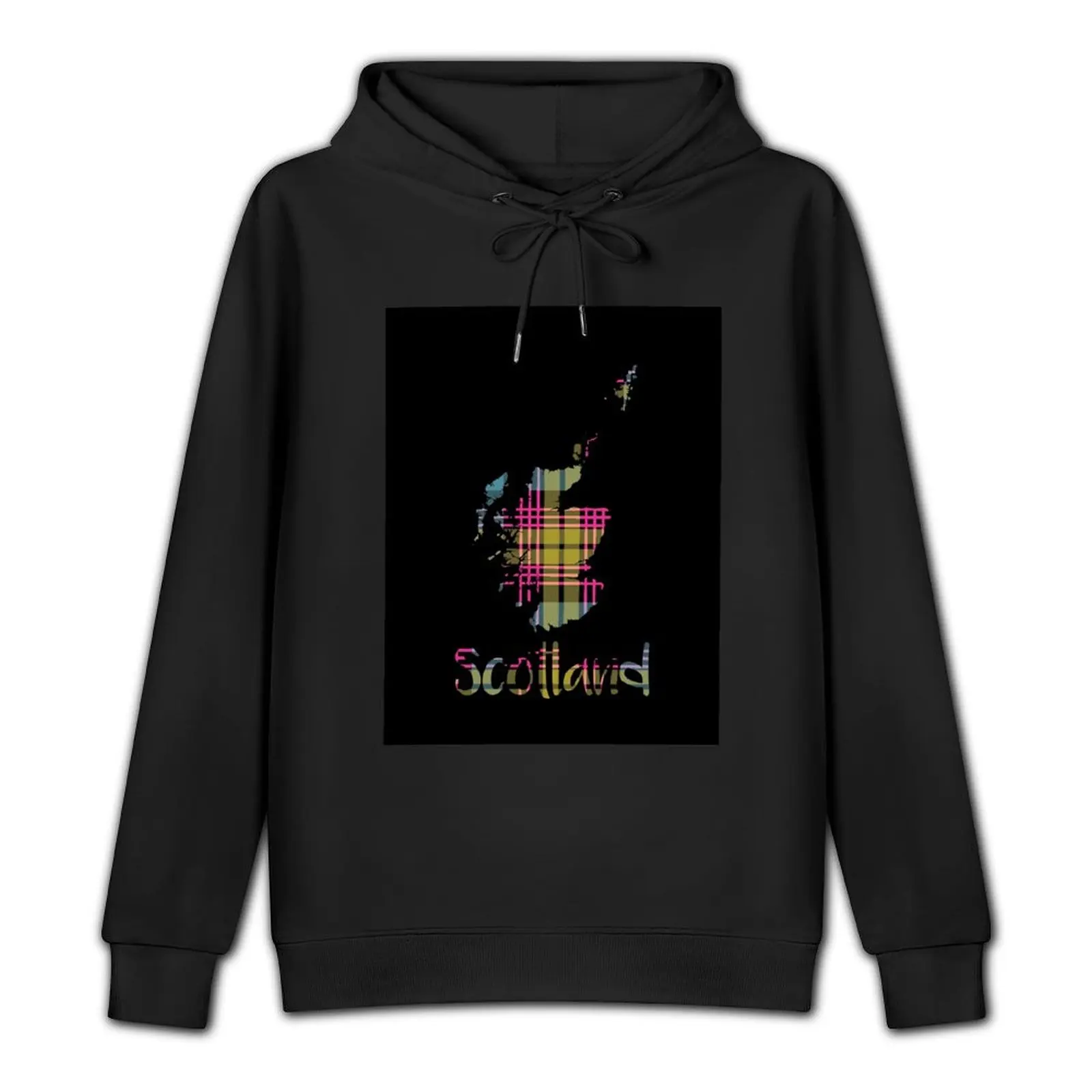 Scotland Pink, Blue and Yellow Tartan Map Typography Design Pullover Hoodie korean autumn clothes blouse hoodie men