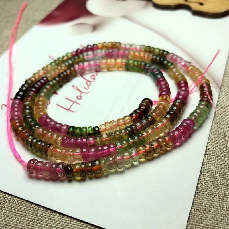 

5A Tourmaline roundelle 4-5mm 38cm forDIY jewelry making loose beads FPPJ wholesale nature