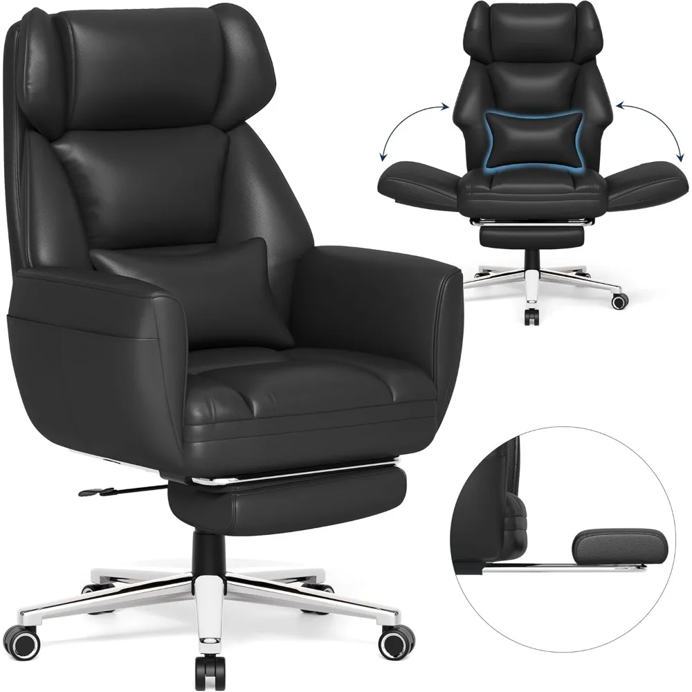 Ergonomic Office Chair with Footrest Reversible Arms 120 Tilt Lumbar Support Heavy Duty Base Big Tall Black
