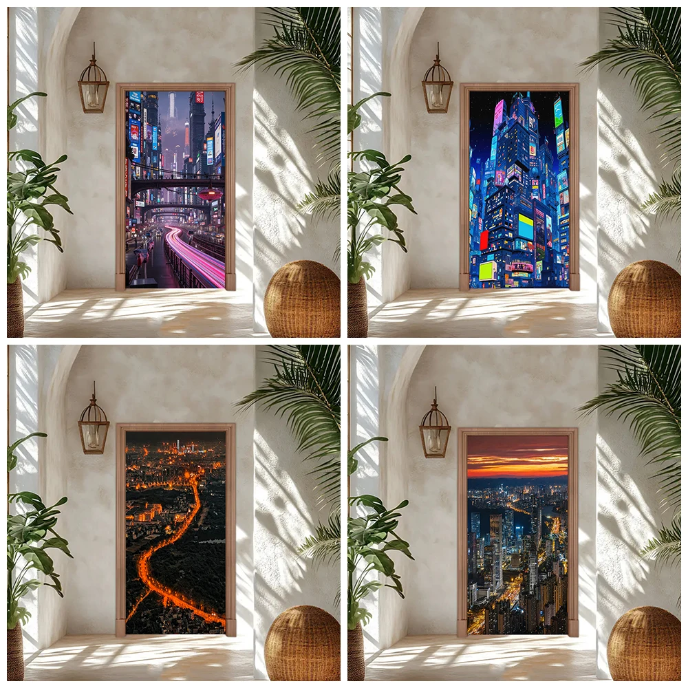 

Cyberpunk City Night Scene Landscape Photography Background Door Cover Construction Romantic Decoration Backdrop Party Supplies