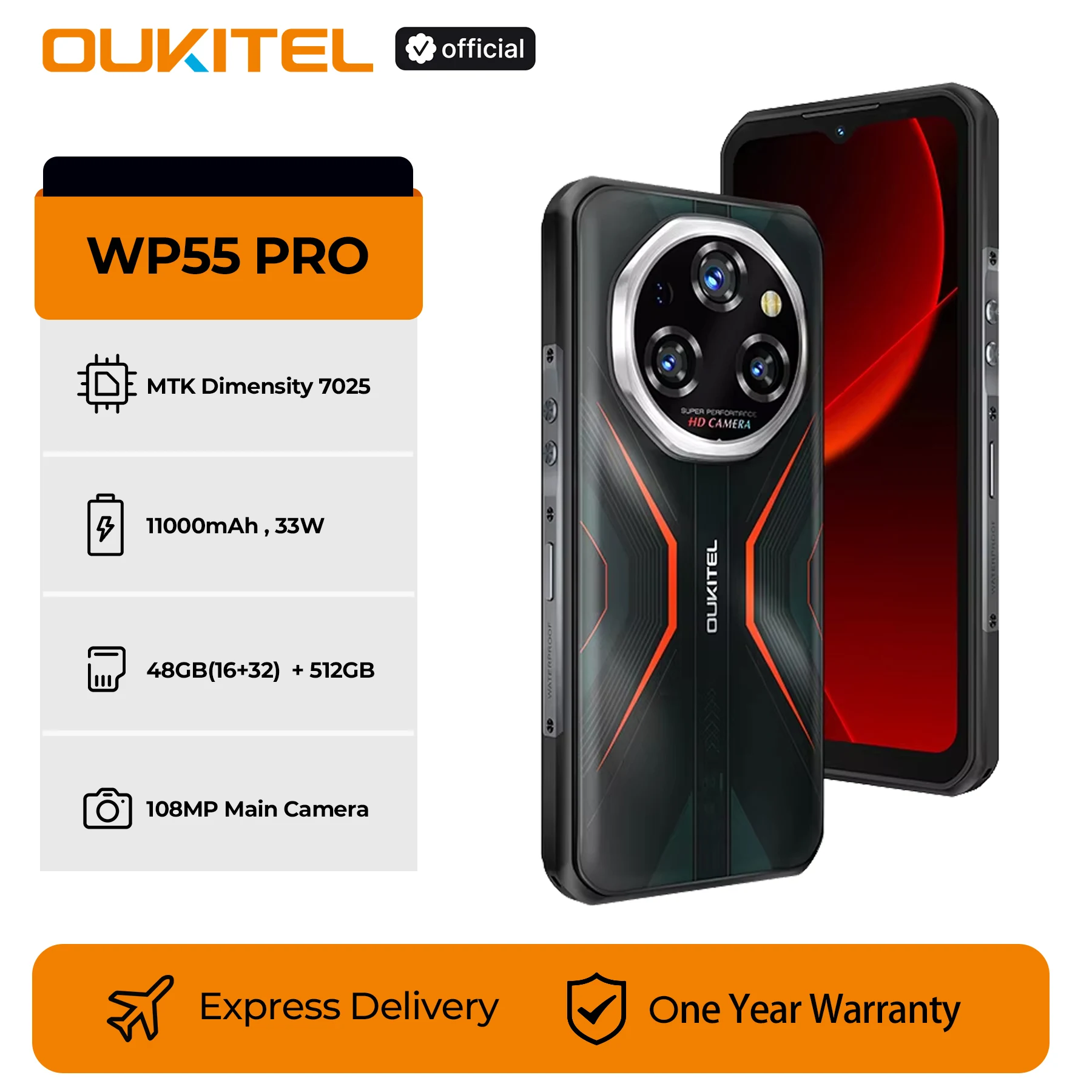 Oukitel WP55 Pro 5G Rugged Smartphone 48GB(16+32) +512GB 11000mAh 33W 108MP 6.6