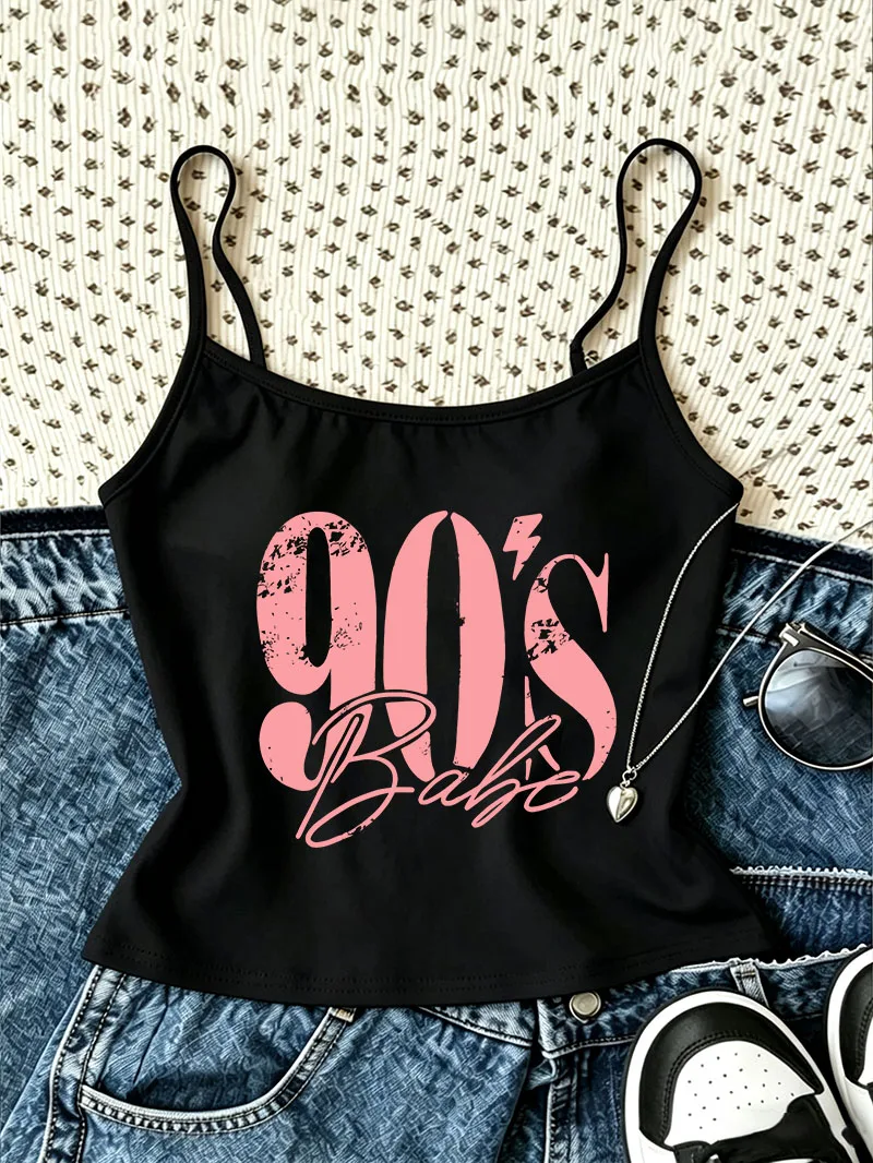 Y2k 90s Letter Print Camisole Top Retro Casual Crop Top Vest Wear Spring Summer 90s New Arrival Women'S Tank Top