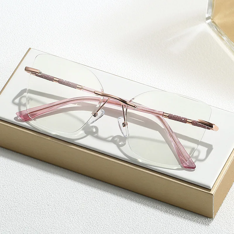 JMISUS 2025 New Arrivals Cateye Rimless Prescription Glasses Spring Leg Myopia Eyewear Fashion Progressive Eyeglasses for Women