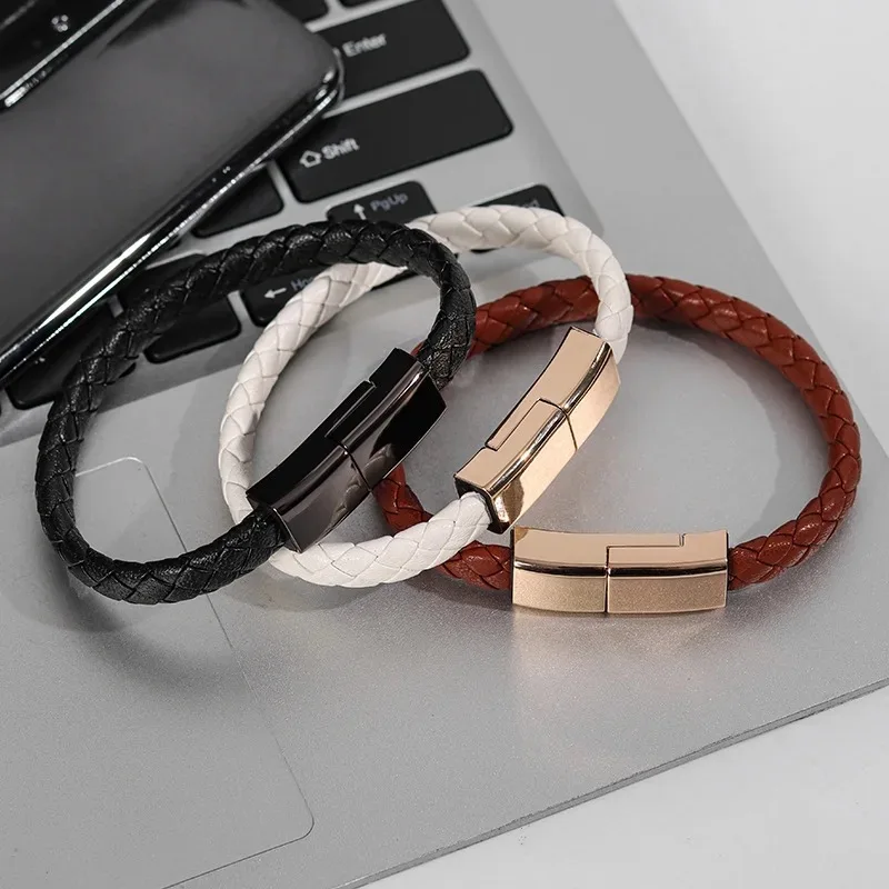 New Leather Bracelet Charging Cable Fast Charge Type C Data Cord for iPhone Samsung for Hombre Surf Cable Bracelet Husband Gift
