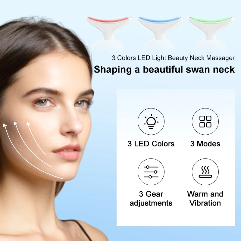 VLVEE Neck and Face Beauty Device EMS Facial Lifting Instrument HOT Compress 3 Gears Adjustment Vibration Massage Skin Care Tool