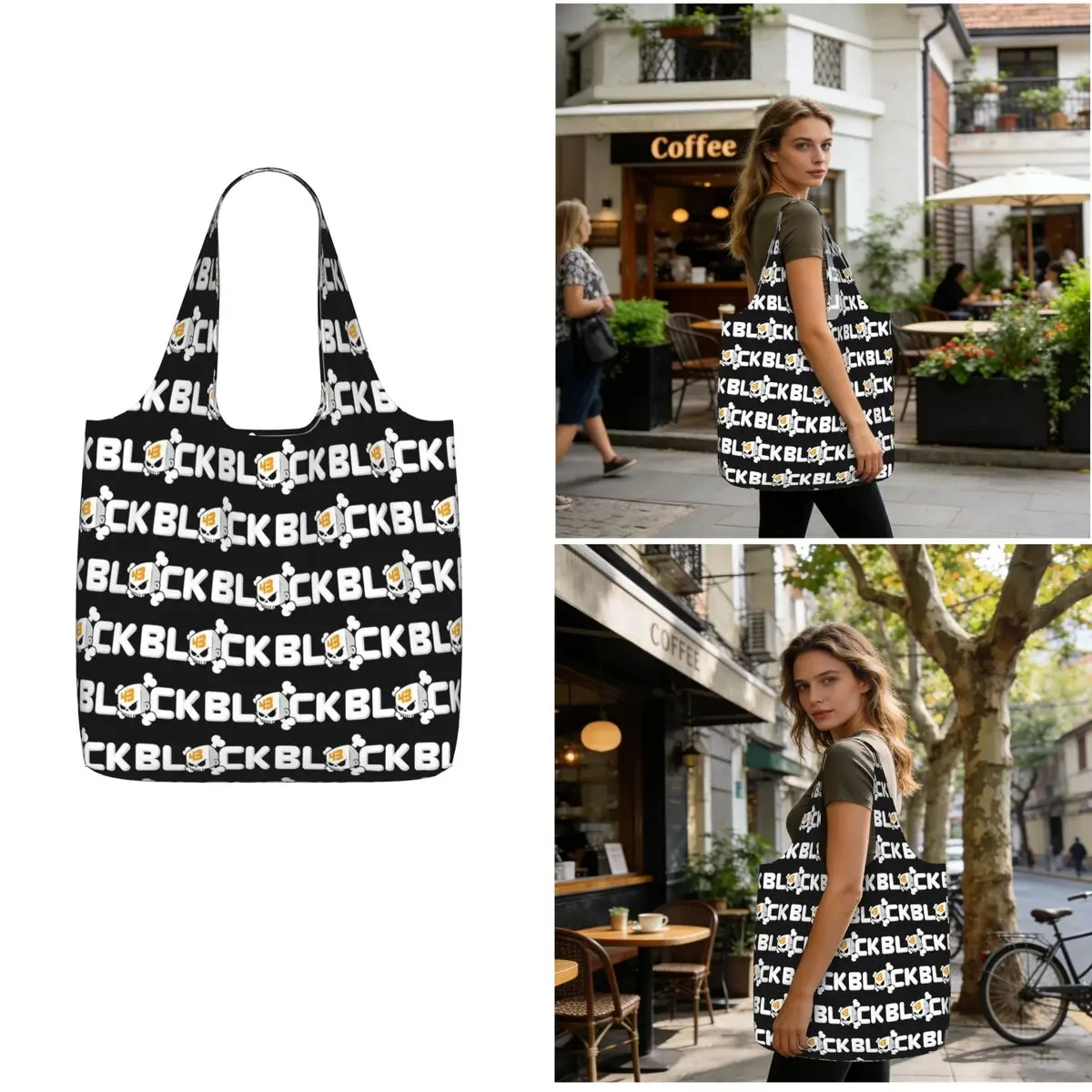 Ken Block Acrylic Skull Shopping Tote Bag Canvas Large Capacity Shoulder Bags Shopper Grocery Handbag for Women