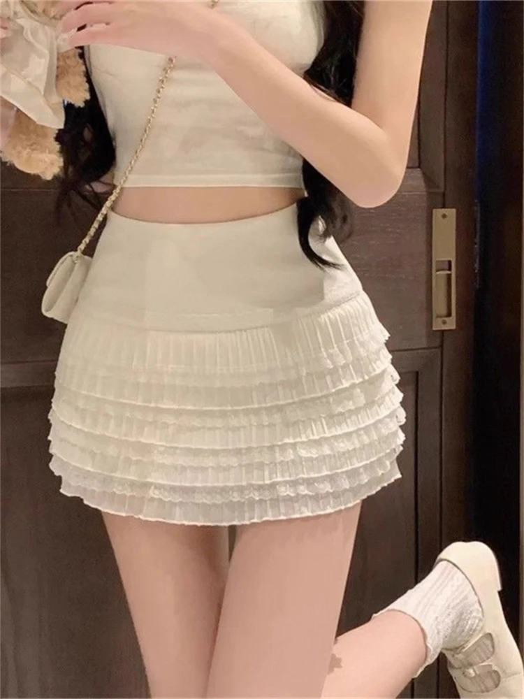 Korean Style High Waist Lace Short Skirt Women's Sweet Spicy Girl Cake Half Body Skirt Breathable Skin-Friendly Casual Leisure