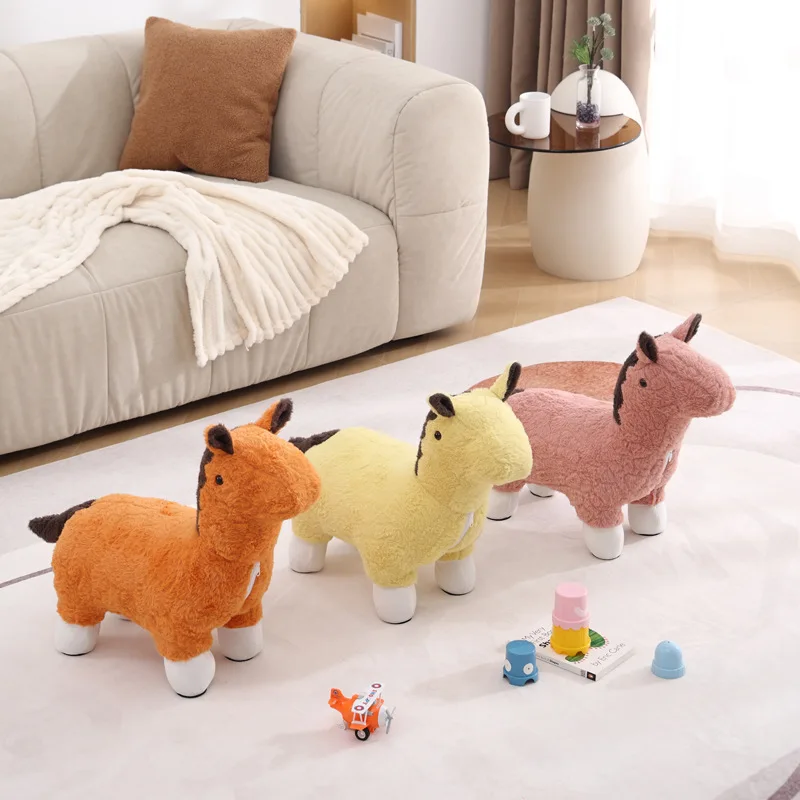 

Plush Pony Ride-On Footrest Kids Stuffed Animal Stool Living Room Sofas and Seating Children’s Furnitures Home Living Room Decor