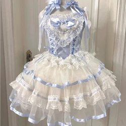 Sweet Elegant Lolita Jsk Dress Women Japanese Victorian Vintage Lace Bow Ruffles Kawaii Party Mini Dresses Y2k Cute Fairy Dress