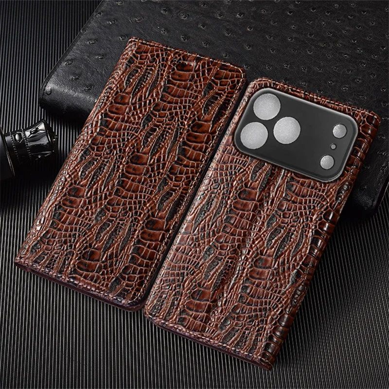 Dragon Claw Genuine Leather Flip Case For Apple iPhone 12 13 14 15 16 16e 17 Pro Max Plus X XS Max XR Cover Case Fall prevention