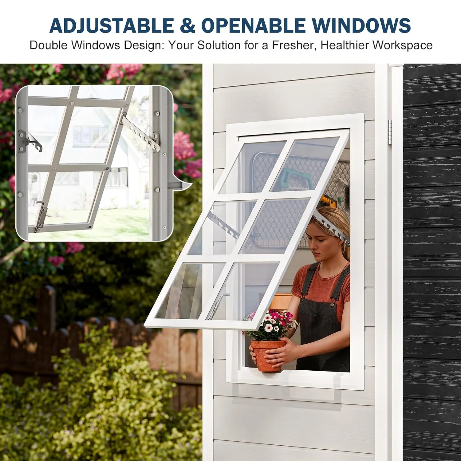 Resin Storage Shed w/Floor & Openable Windows, Outdoor Garden Tool House 8x6 FT, Customized - view 3