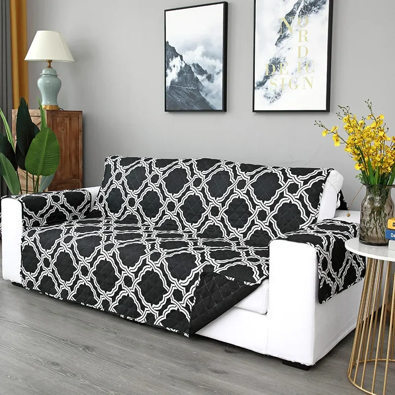 Double-sided Sofa Couch Cover Chair Throw Pets Kids Mat Furniture Protector Plaid Printing Washable Removable Armrest Slipcovers