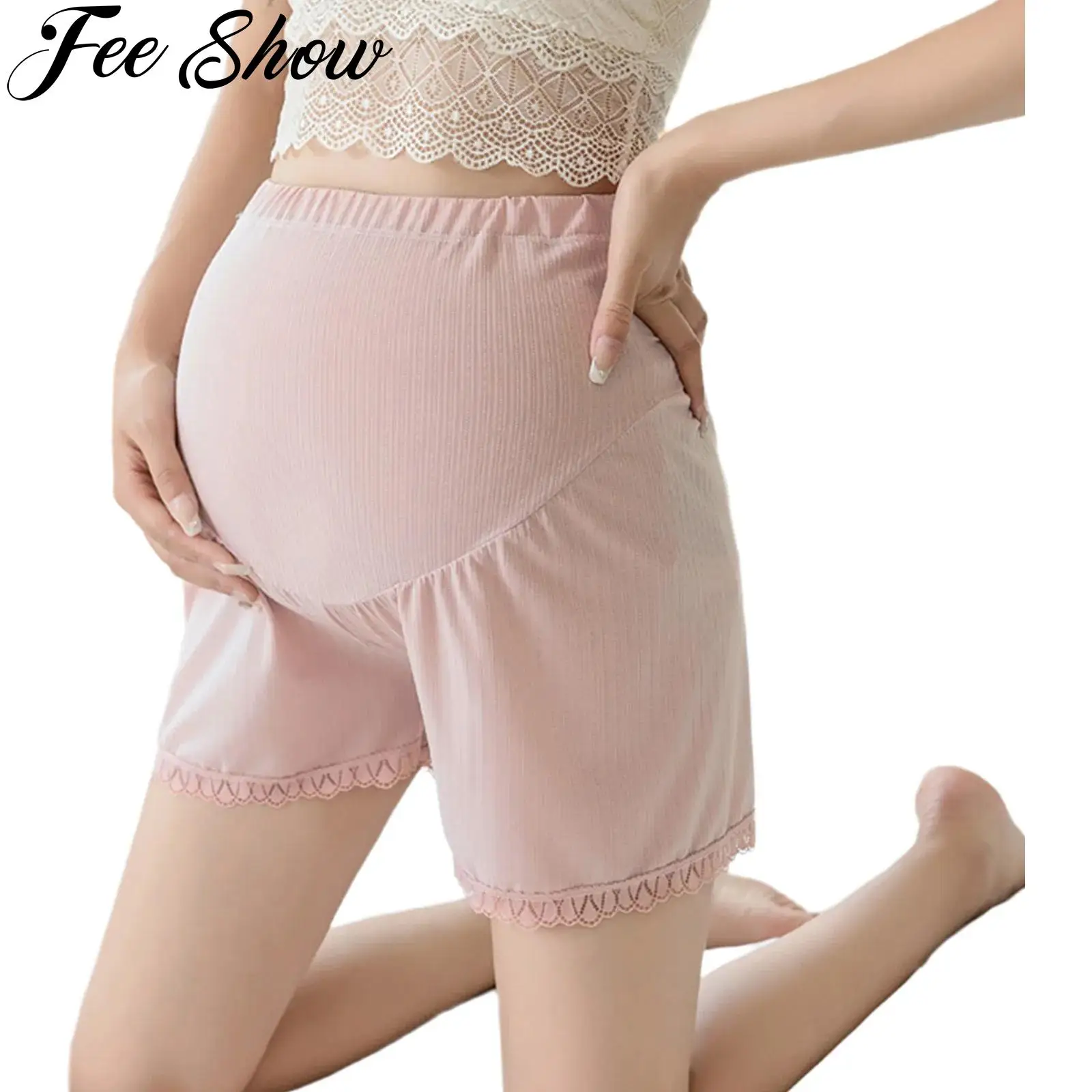 

Pregnant Women Summer High Waist Loose Safety Shorts Solid Color Ice Silk Thin Breathable Short Pants Daily Maternity Clothes