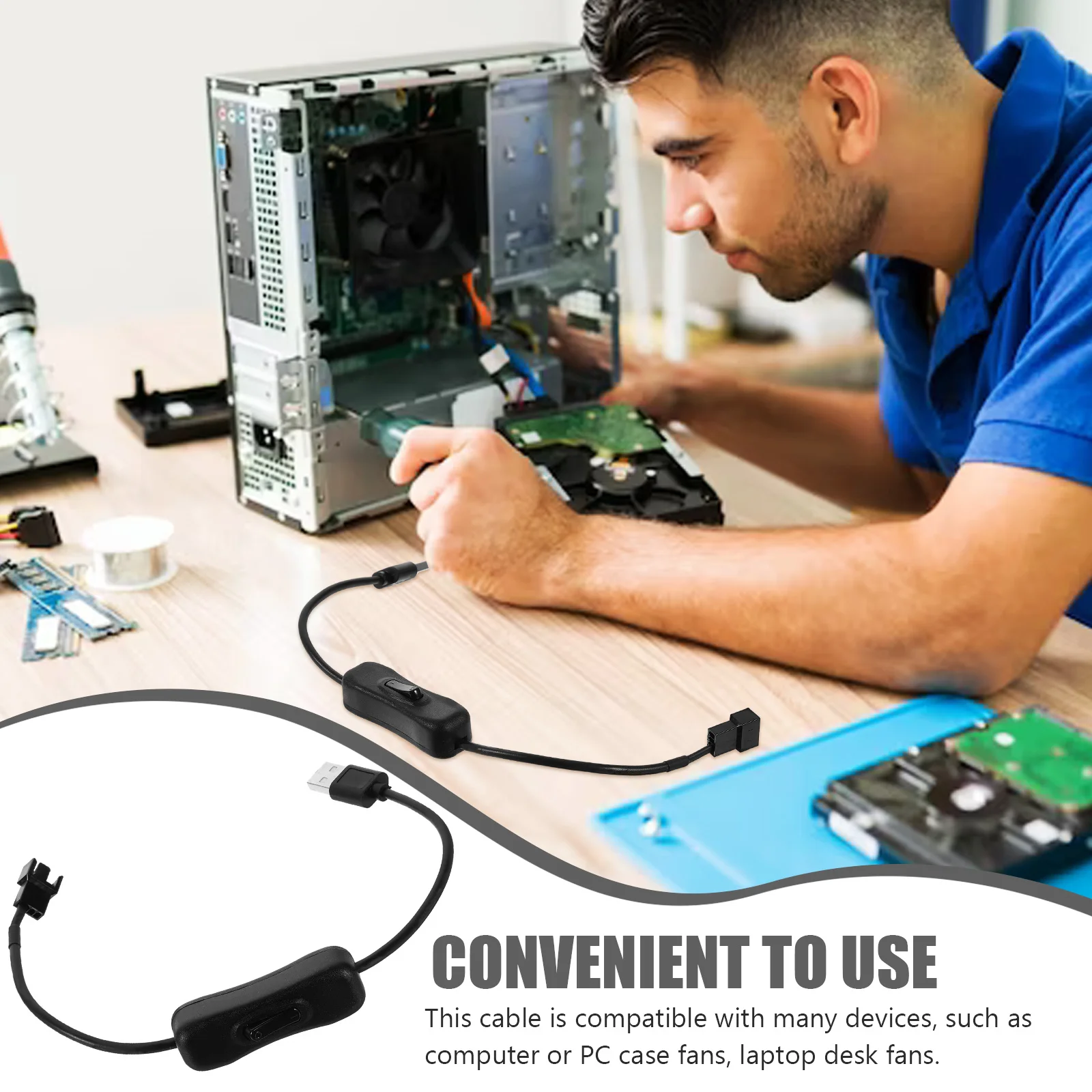 

USB to Fan Adapter Cable Reliable Fan Power Cable Compatible with Pc Case Fans Laptop Desk Fans 5V Durable Material