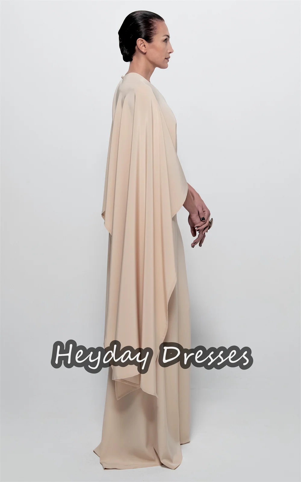 Heyday Crepe A-line V-neck Ruffle Saudi Simple Prom Gown Long Sleeves Floor Length Elegant Evening Party Dresses For Women 2024