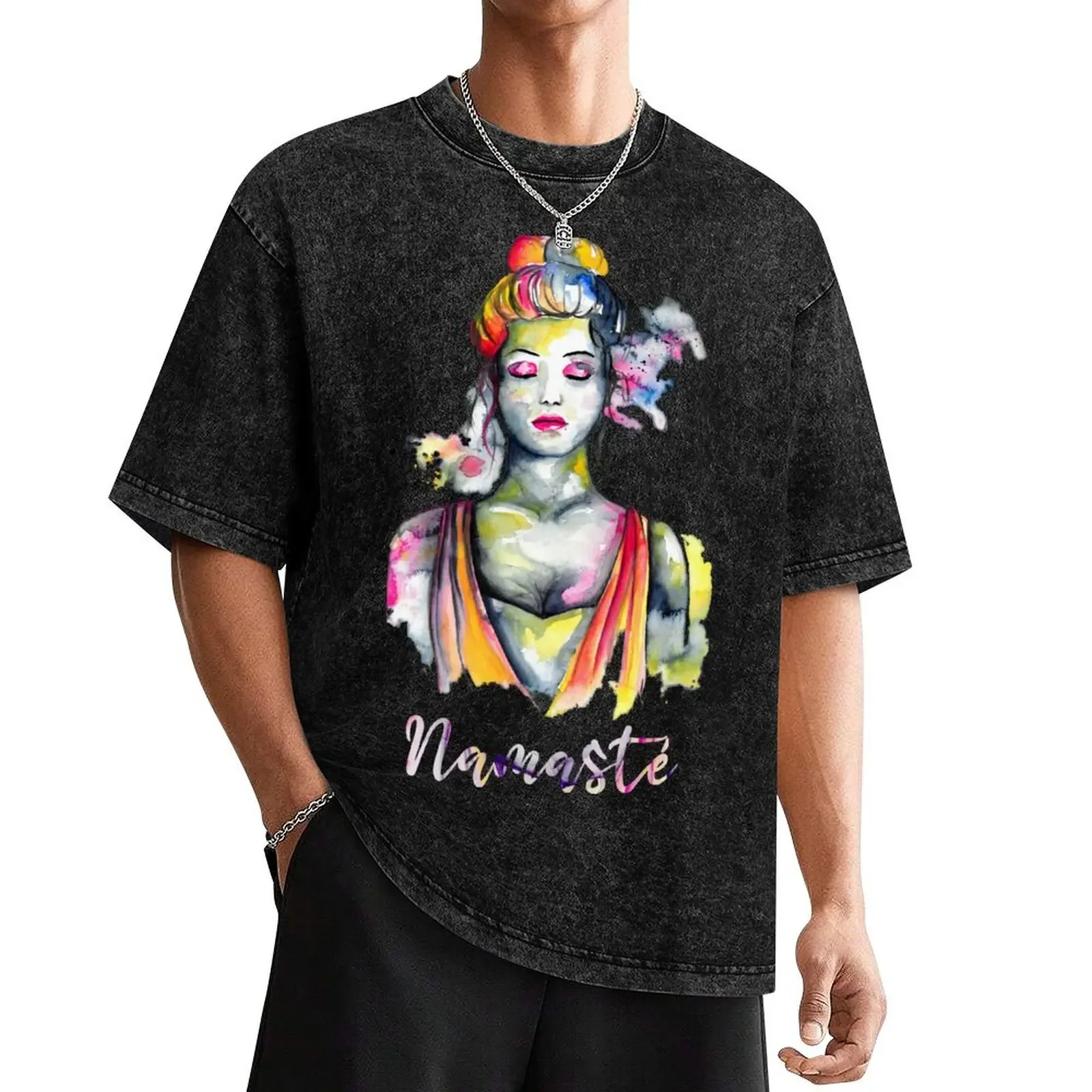 Yoga - Namaste - woman portrait in watercolor style T-Shirt blanks quick drying oversized t shirt men