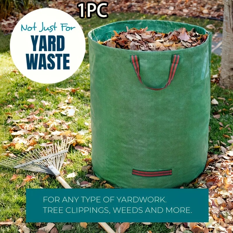 Reusable Garden Waste Bag With Handles Durable PP For Pruning Leaves Plants Green Red Stitching Garden Maintenance Landscaping